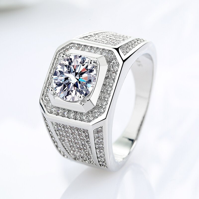 JKI Cincin pria Cincin Moissanite gra ori Cincin berwarna perak Couple Fashion Tahan karat pudar ada