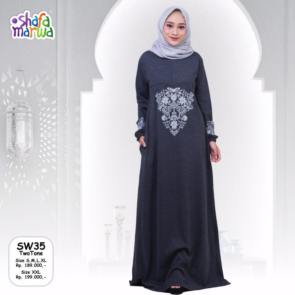 Baru ShafaMarwa Gamis Muslimah SW 35 Shafa Marwa 035 Abu Two Tone KAOS COTTON 20s Premium