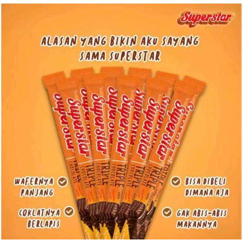 

[ BERKAH ] Superstar Wafer Triple Chocolate Full Chocolate Box Isi 20 x 16gr Wafer Salut Cokelat