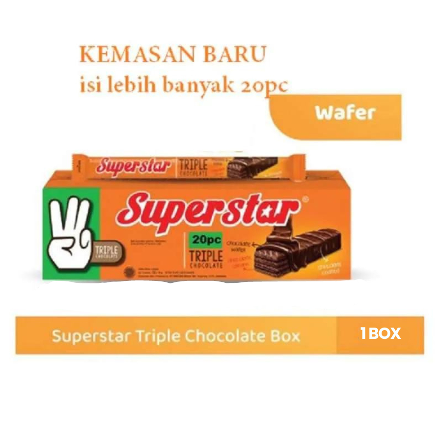 

[ BERKAH ] Superstar Wafer Triple Chocolate Full Chocolate Box Isi 20 x 16gr Wafer Salut Cokelat