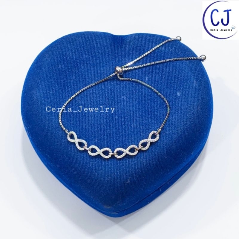 Gelang Serut Perak Asli Silver Wanita 925 Lapis Emas Putih Asli Gelang Serut Rantai Italy Permata Ki