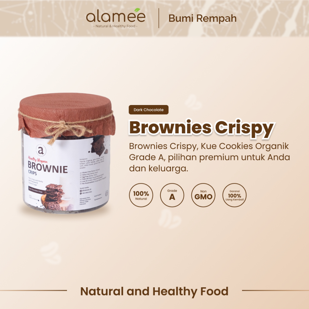 

ALAMEE Brownies Crispy Cemilan Cookies Dark Chocolate Kue Snack Sehat Kering Healthy Low Calorie