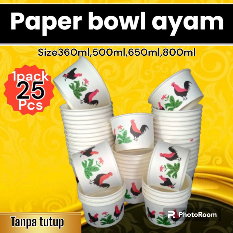 Paper Bowl Cup Mangkok Kes Ayam Jago Tahan Panas Mie Bakso Rice Bowl 36ml 65ml ml ml