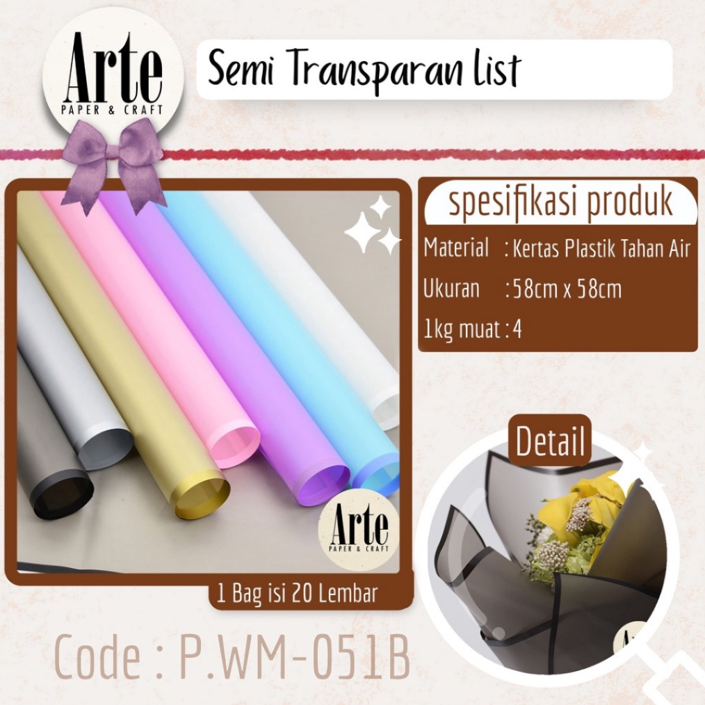 

2 Lembar Semi Transparan List Kes Buket Korea Bunga Cellophane Coloured Semi Flower Wrapg Paper Kado Arte Grosir Jaka PWM51B