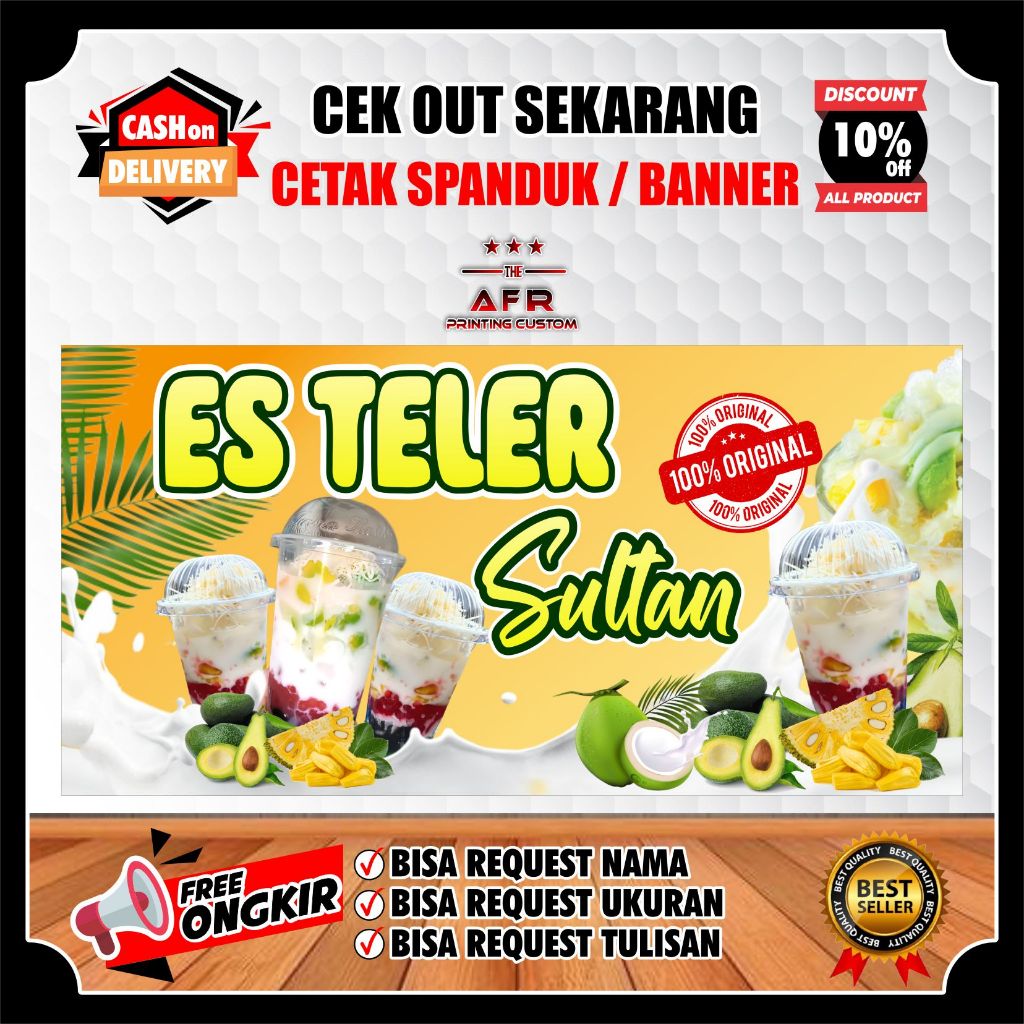 Spanduk Es Teler Sultan. Banner Es Teler Sultan Segar, Cod Spanduk Minuman Es Teler Sultan 100x50cm