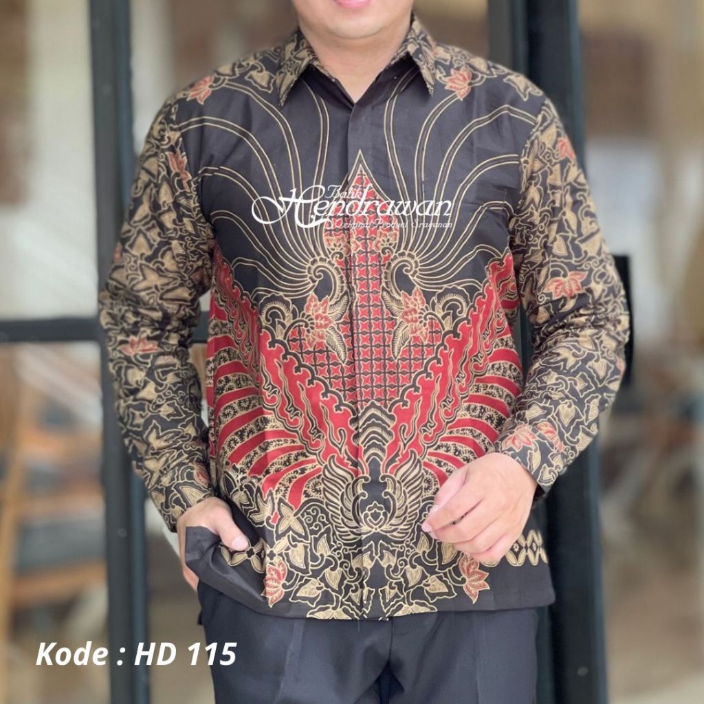 Batik Hendrawan Hem Batik Pria Solo Modern Lengan Panjang Lapis furing Bahan Katun Premium HD 115