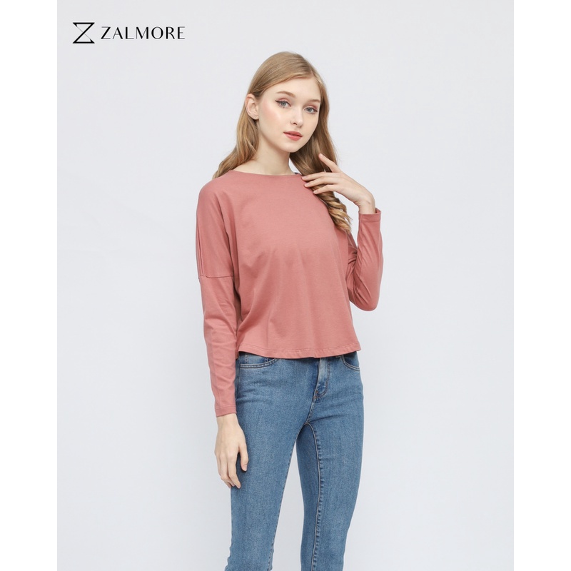 Zalmore Longsleeve Loose Tee CottonKaos Lengan Panjang Wanita