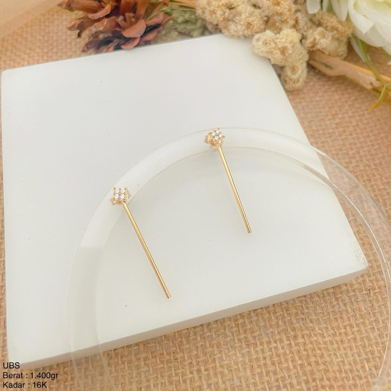 Perhiasan Anting Emas Tindik Panjang 2 in 1 UBS 16k / 700