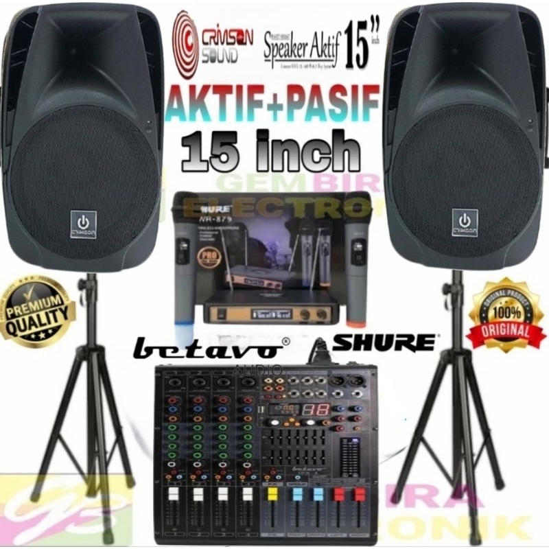 Paket Speaker Aktif Pasif 15 inch Crimson Mixer Betavo Original
