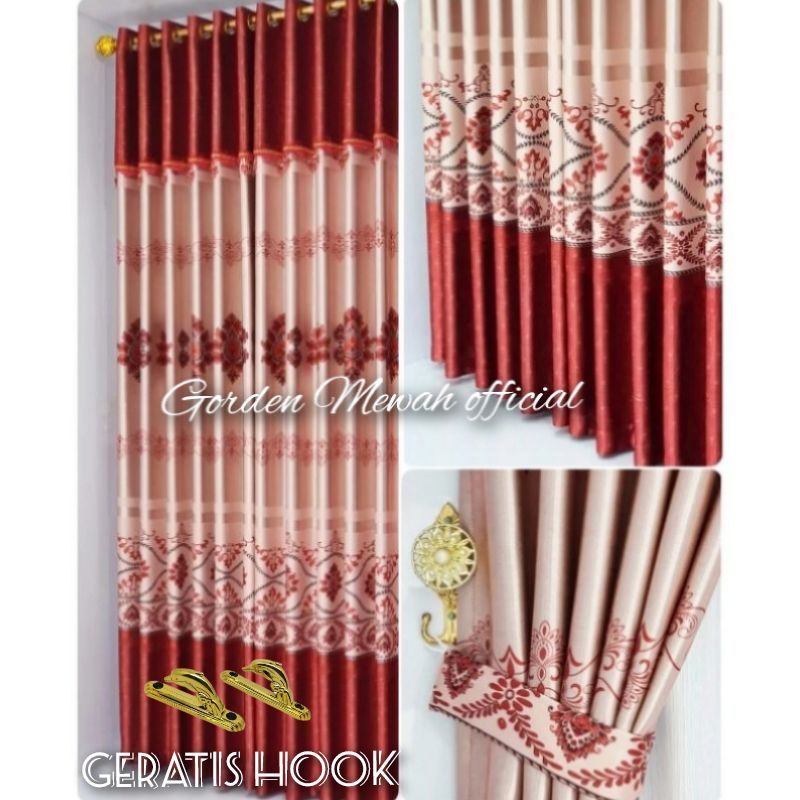 gorden jendela Dan gorden pintu minimalis model Poni tempel mewah motif bunga batik