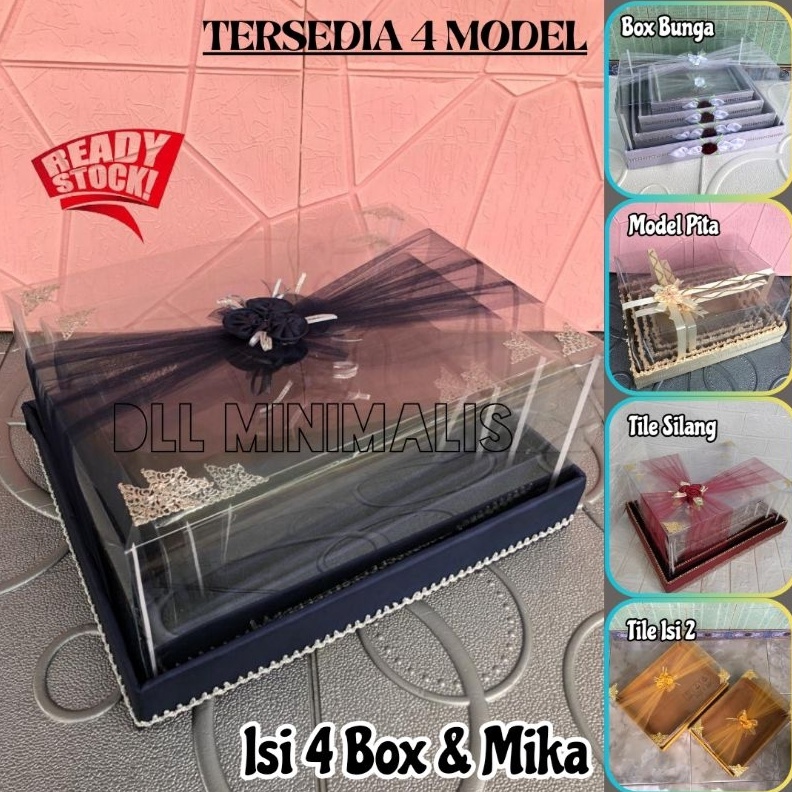 

KOTAK HANTARAN PARSEL SESERAHAN PERNIKAHAN TUTUP MIKA ISI 4 BOX