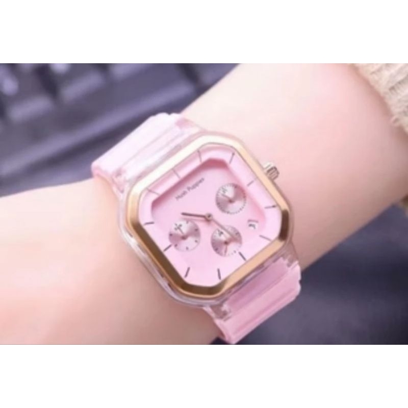COD Jam Tangan Wanita Pria Hush Puppies 2811 9311 Rubber Segi Crono Detik 1
