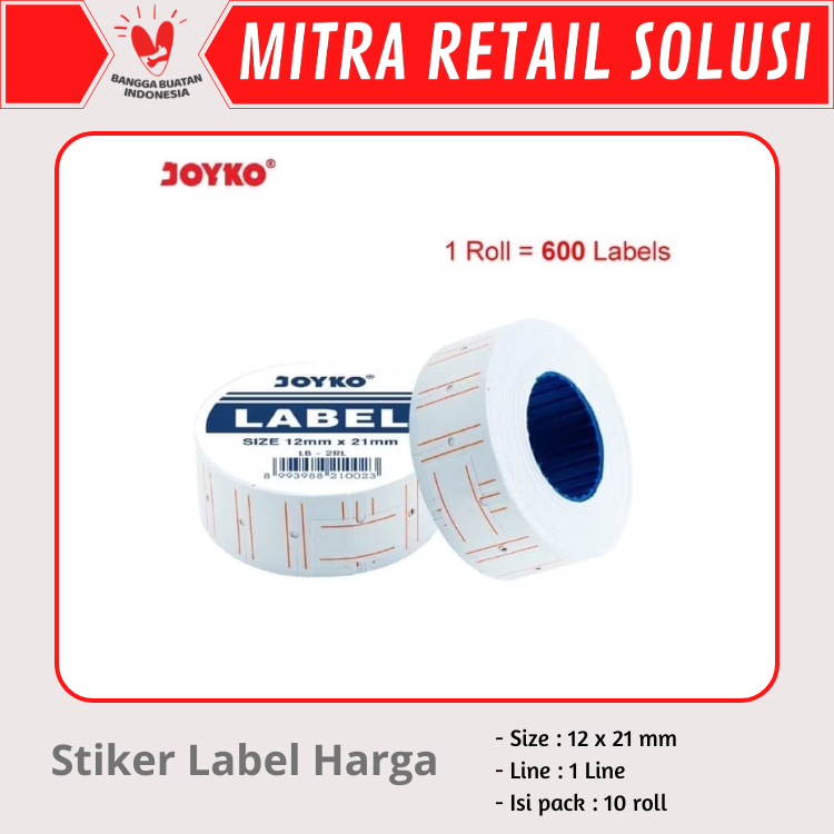 

Kertas Stiker Label Harga Joyko 1 Baris Line 12mm x 21mm (isi 10 roll)