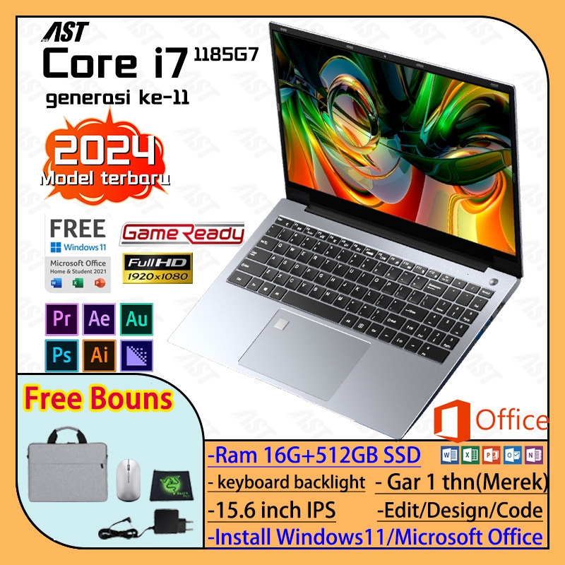 CNAST - Laptop Baru Intel Core i7-1185G7 Ram16g+512gb SSD 15.6 Inci IPS win11+Offce+Garansi 1 tahun