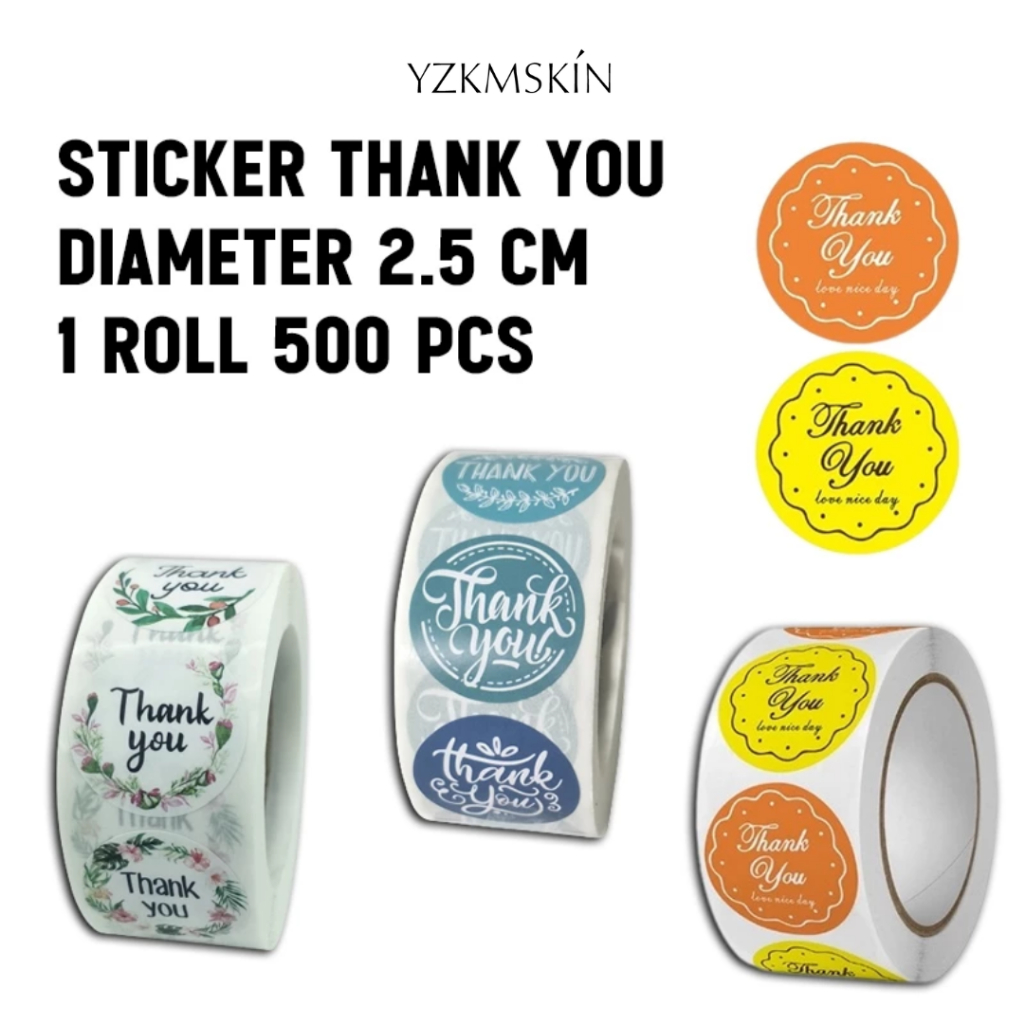 

YZKMSKIN - Stiker Premium Thank You 1 Roll 500 PCS Diameter 2.5 CM / Stiker Bulat Thank You 2.5 CM