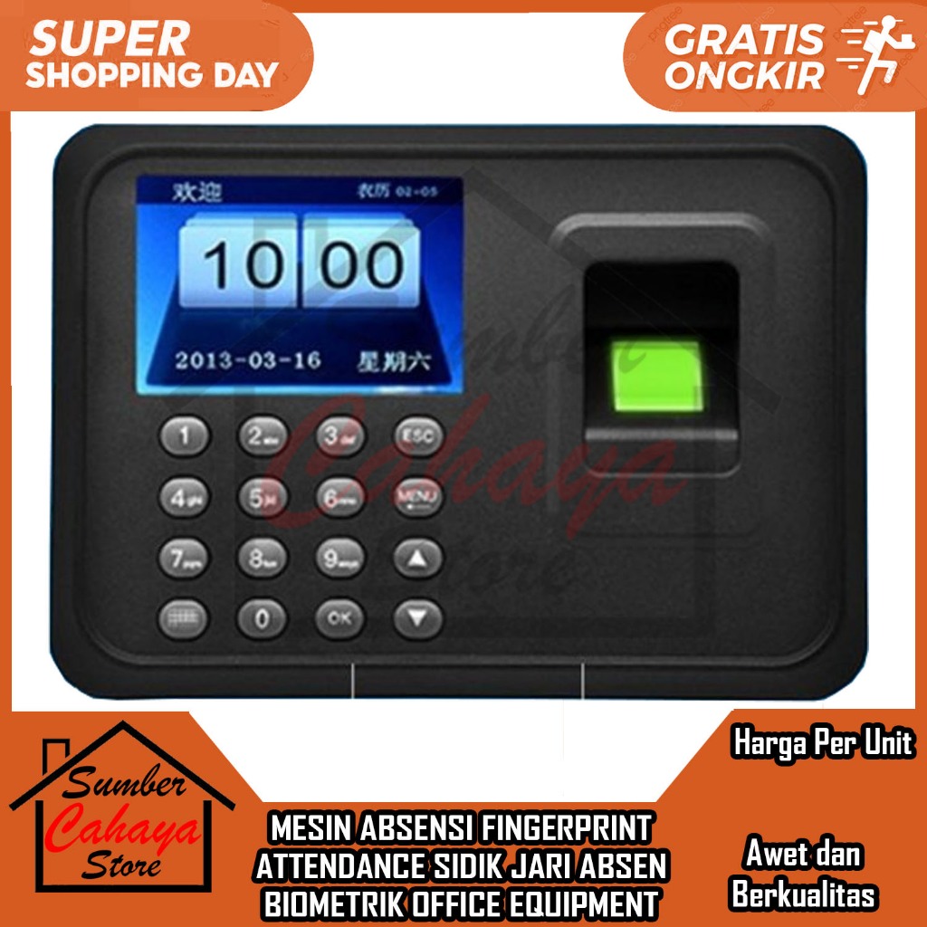 Mesin Absensi Fingerprint Attendance Sidik Jari Absen Biometrik Office Equipment Laporan Absence 60 
