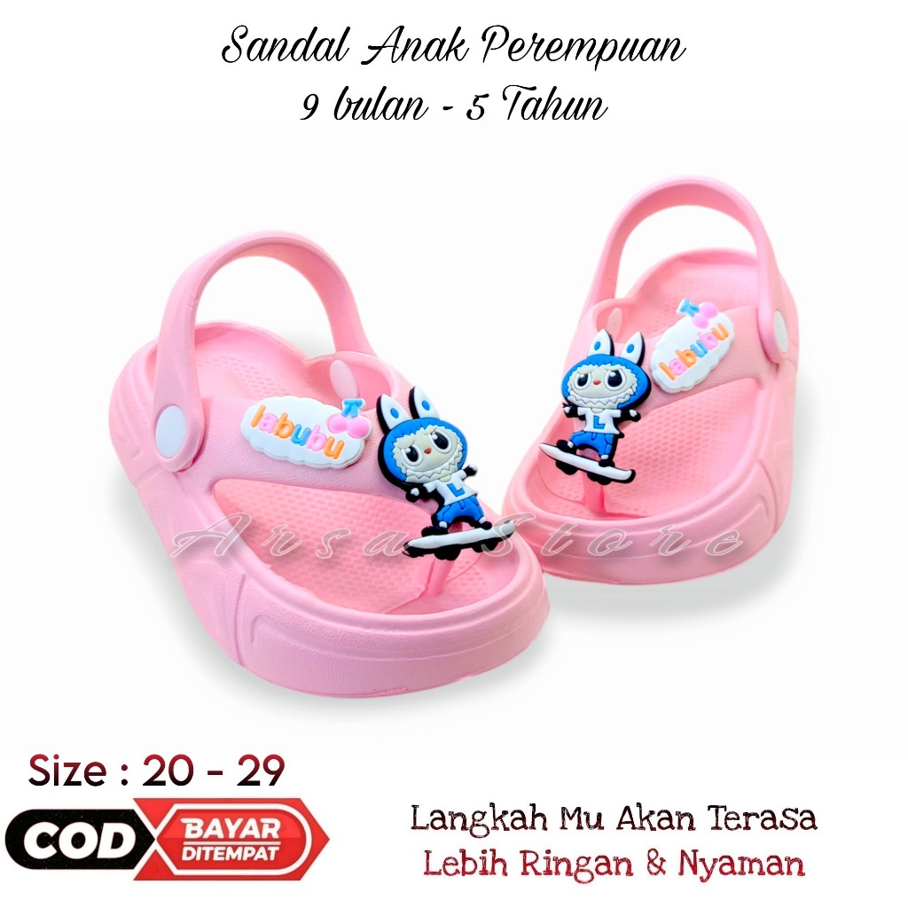 Sandal Anak Perempuan Umur 9 Bulan - 2 Tahun Karakter Labubu / Sendal Lucu Anak Cewek Tali Belakang