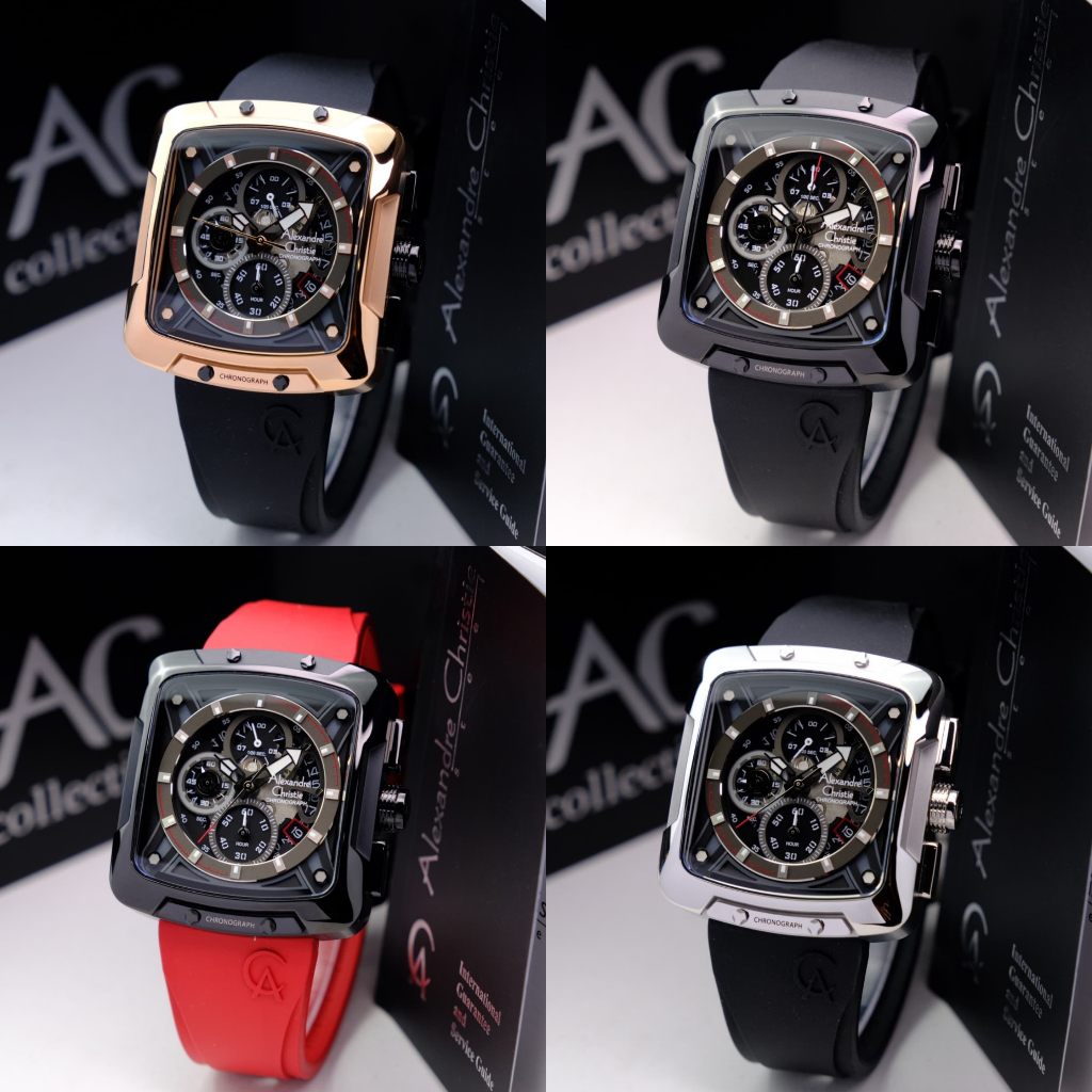 JAM TANGAN PRIA ALEXANDRE CHRISTIE AC 3030 AC3030 BLACK RUBBER ORIGINAL