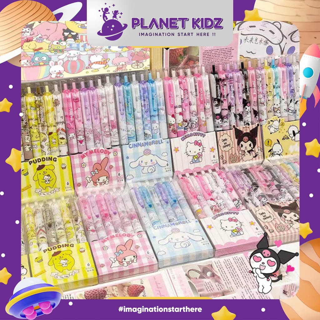 

PLANETKIDZ ATK26 PULPEN GEL MEKANIK 05 MM ISI 6 PCS MOTIF KUROMI MELODY CINNAMON