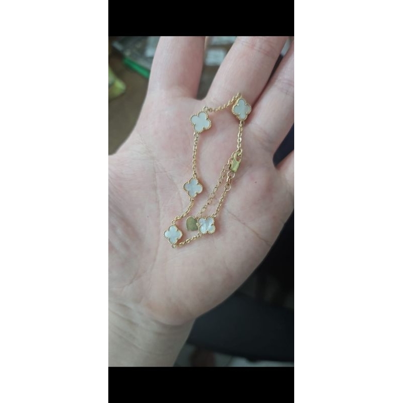 gelang dewasa rantai bunga kembang clover pentol emas asli 375 8k murah