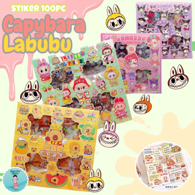 

100 Pcs Goodluck Capybara Sticker Box Stiker Handbook Decorative Journal Kits Cartoon Stickers/Stiker Labubu 100pc/Sticker Box Labubu 100pc
