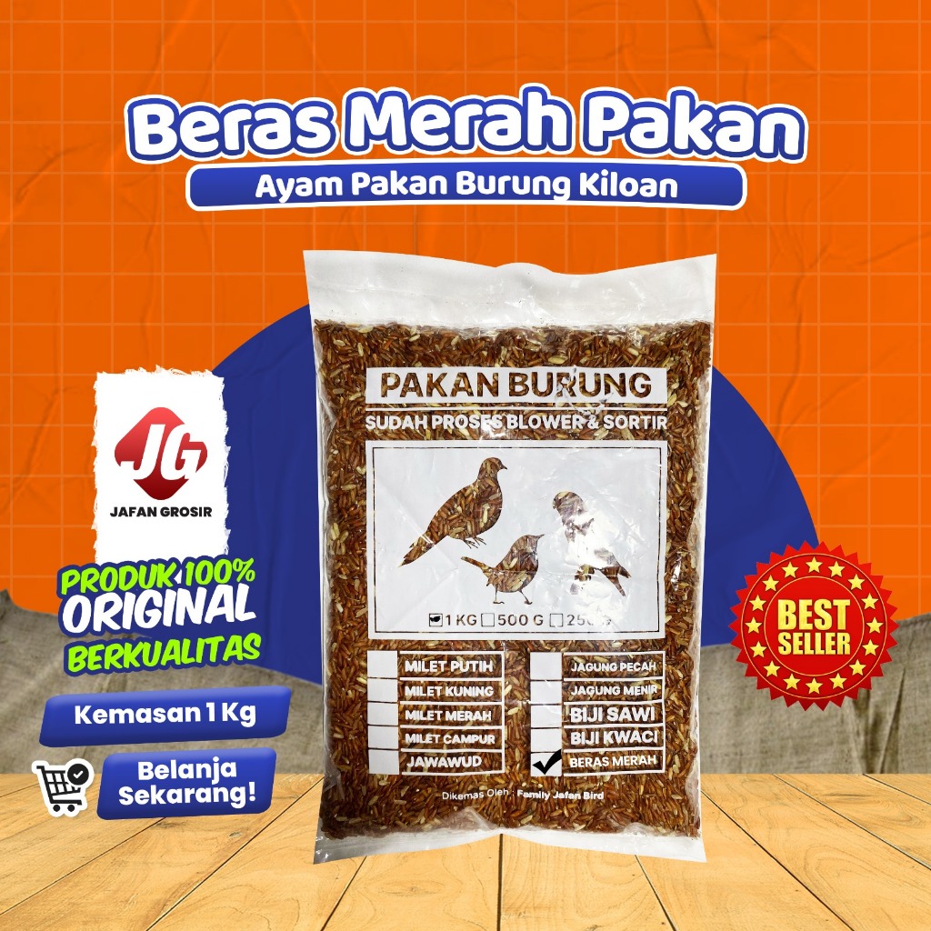 Beras Merah 1 kg Pakan Ayam Pakan Burung Kiloan Kemasan Premium