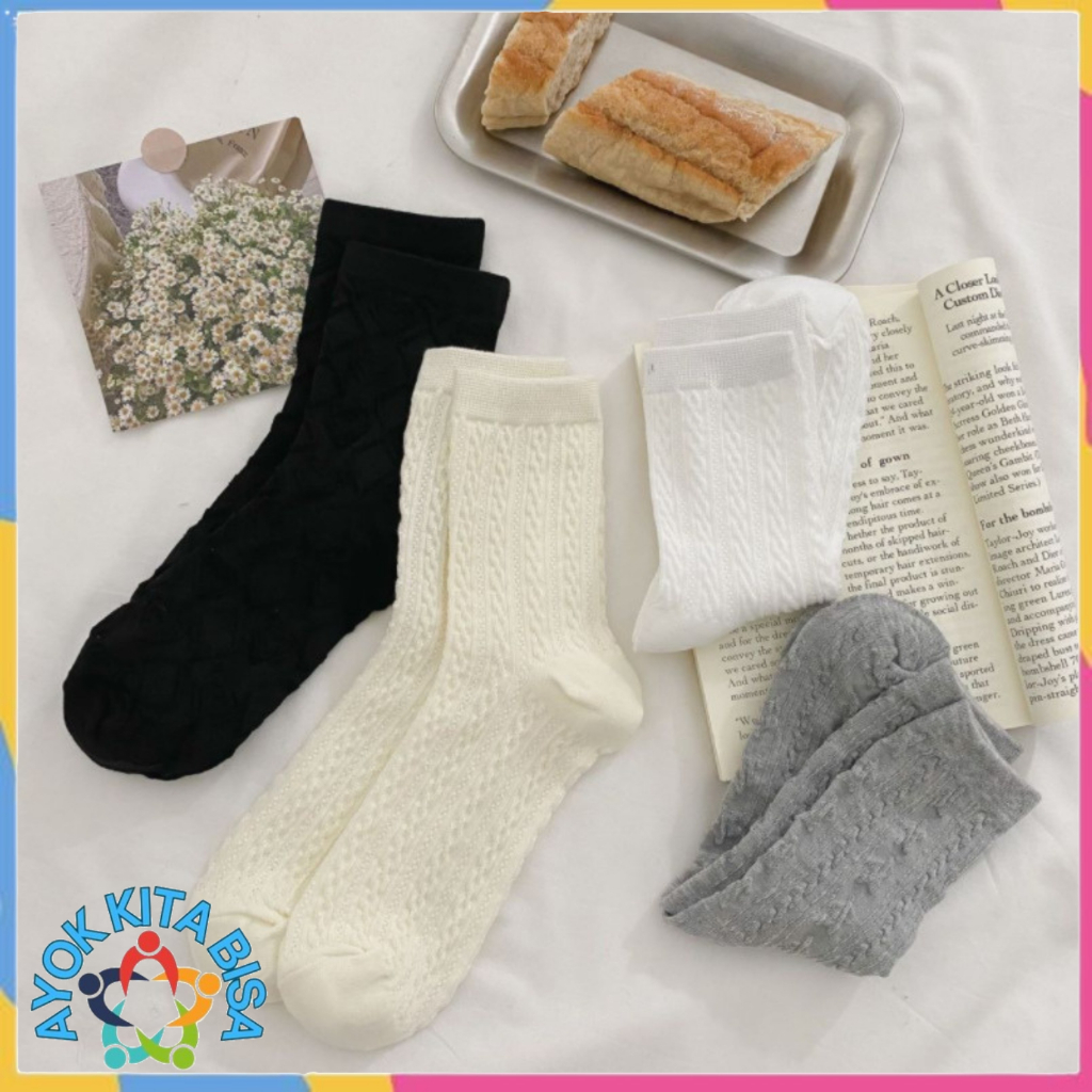 AKB Kaos Kaki 6997 Kaos Kaki Panjang Wanita Dewasa Embos Renda Kaos Kaki Wanita Korean Style