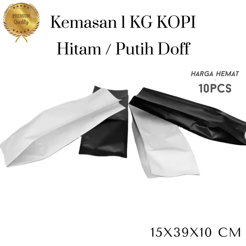 (10 pcs) GUSSET NON ZIPPER QUAD SEAL kemasan kopi 1kg coffee putih / hitam doff coffee packaging gus