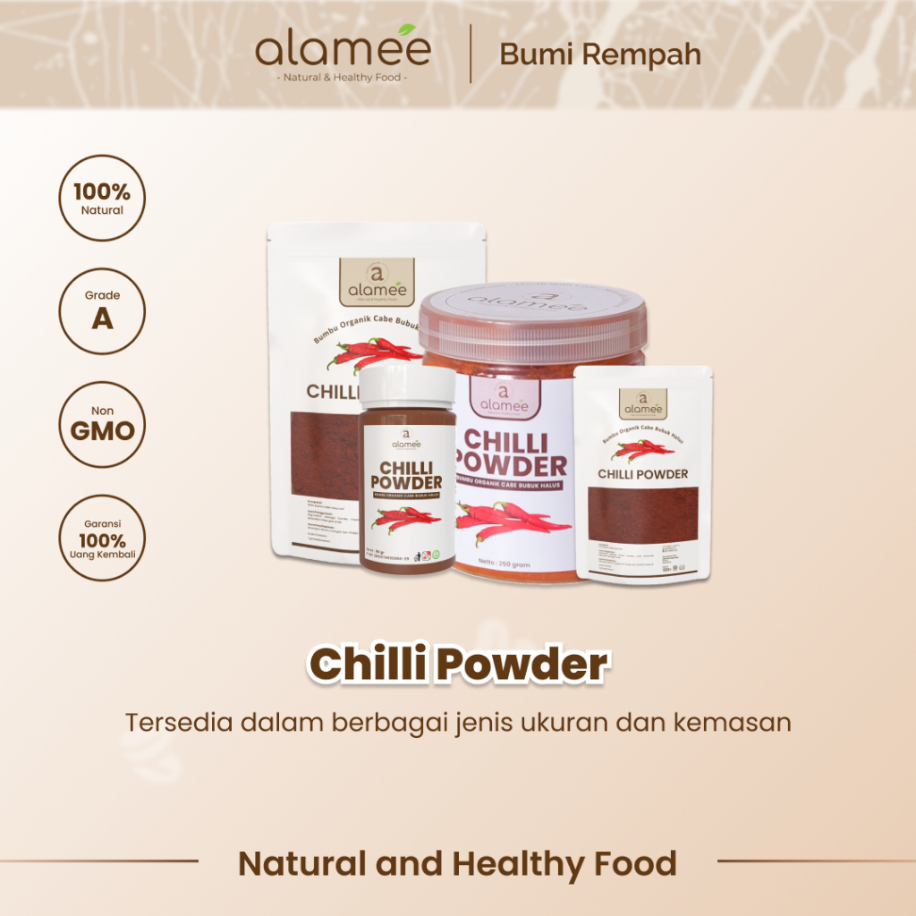 

Bumbu Cabe Cabai Bubuk Kering Halus Pedas Chilli Seasoning Powder Cabai Rempah Murni Asli Dapur 250g