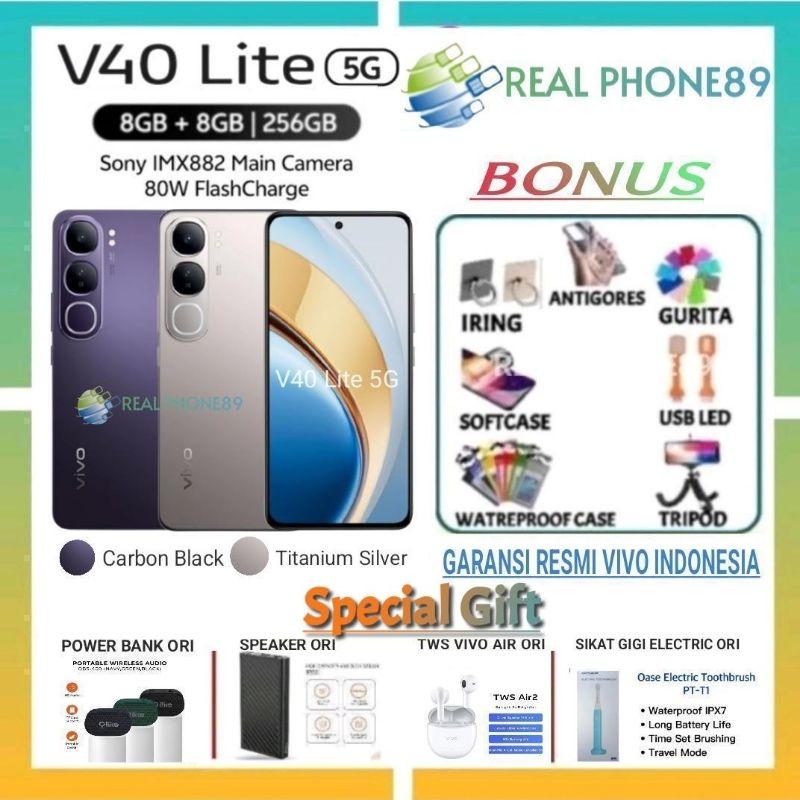 VIVO V40 LITE 5G RAM 8GB + 8GB /256 GB | VIVO V40 Lite 5G RAM 8/256GB NFC GARANSI RESMI VIVO INDONES