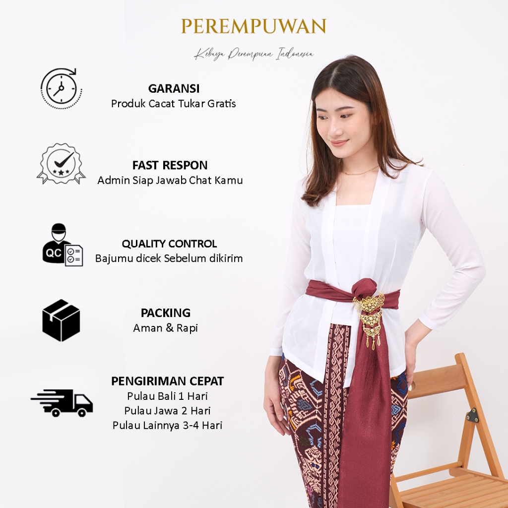 TERMURAH SAMAYA Setelan Atasan Kebaya Kutu baru Bali Kain Sifon Chiffon Putih Hitam Polos Simple