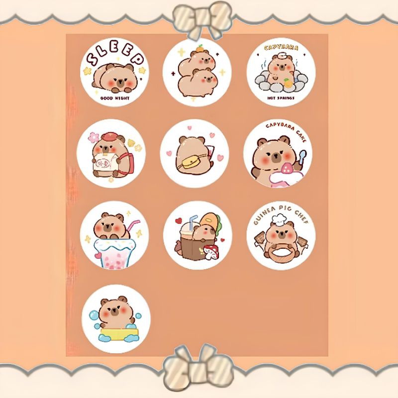 

50pcs/Sticker capybara, cute capybara sticker, aesthetic sticker for journaling, cute stiker capybara, stiker capybara lucu, ver. round shape