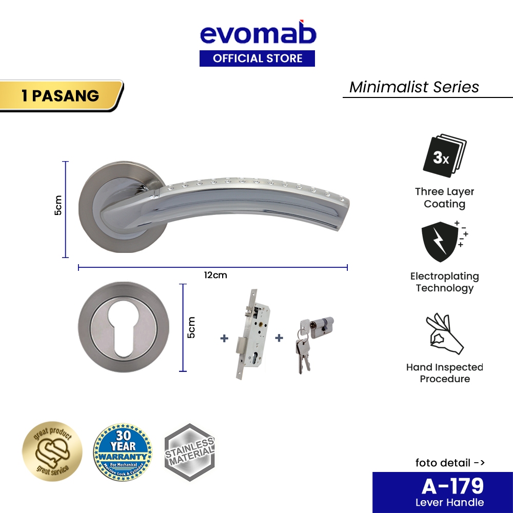 evomab Gagang Pintu Door Handle Set Lengkap Minimalis A-179