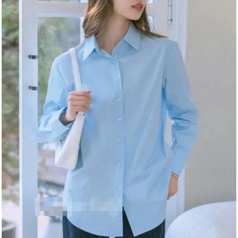 Kemeja Wanita KATUN STRETCH biru muda (telor asin) SKY BLUE Baju kerja kantor cewek perempuan S-XXXL
