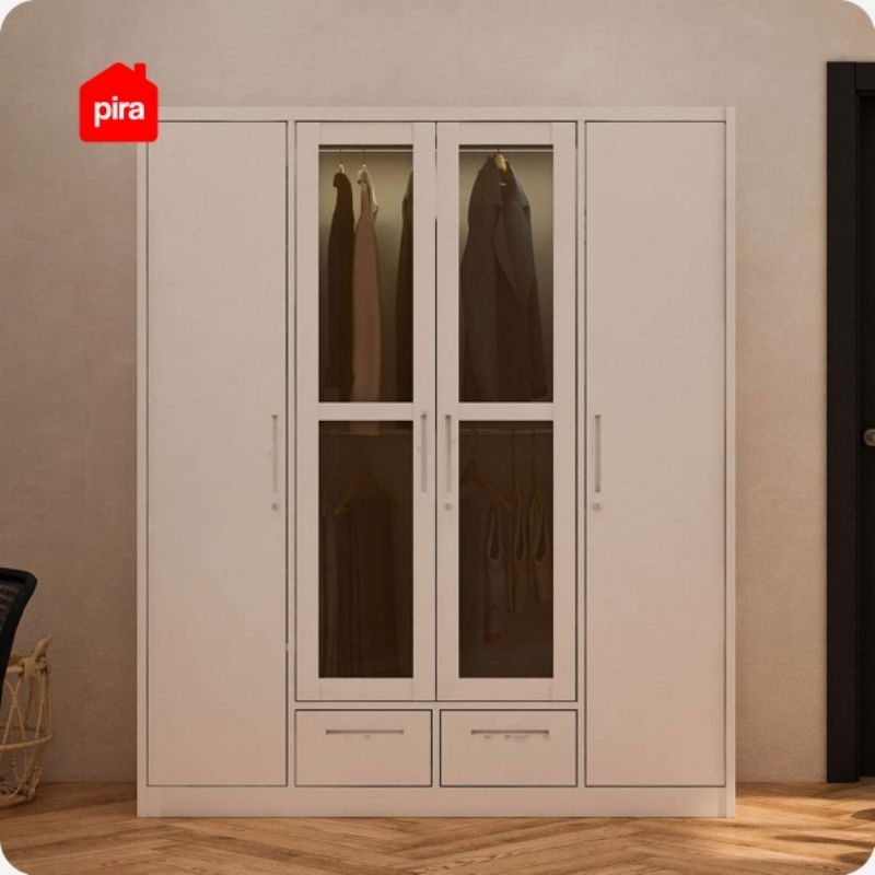 PIRA  STEEL 4P FGD MWD LEMARI PAKAIAN BESI 4 PINTU DENGAN LACI DAN LED