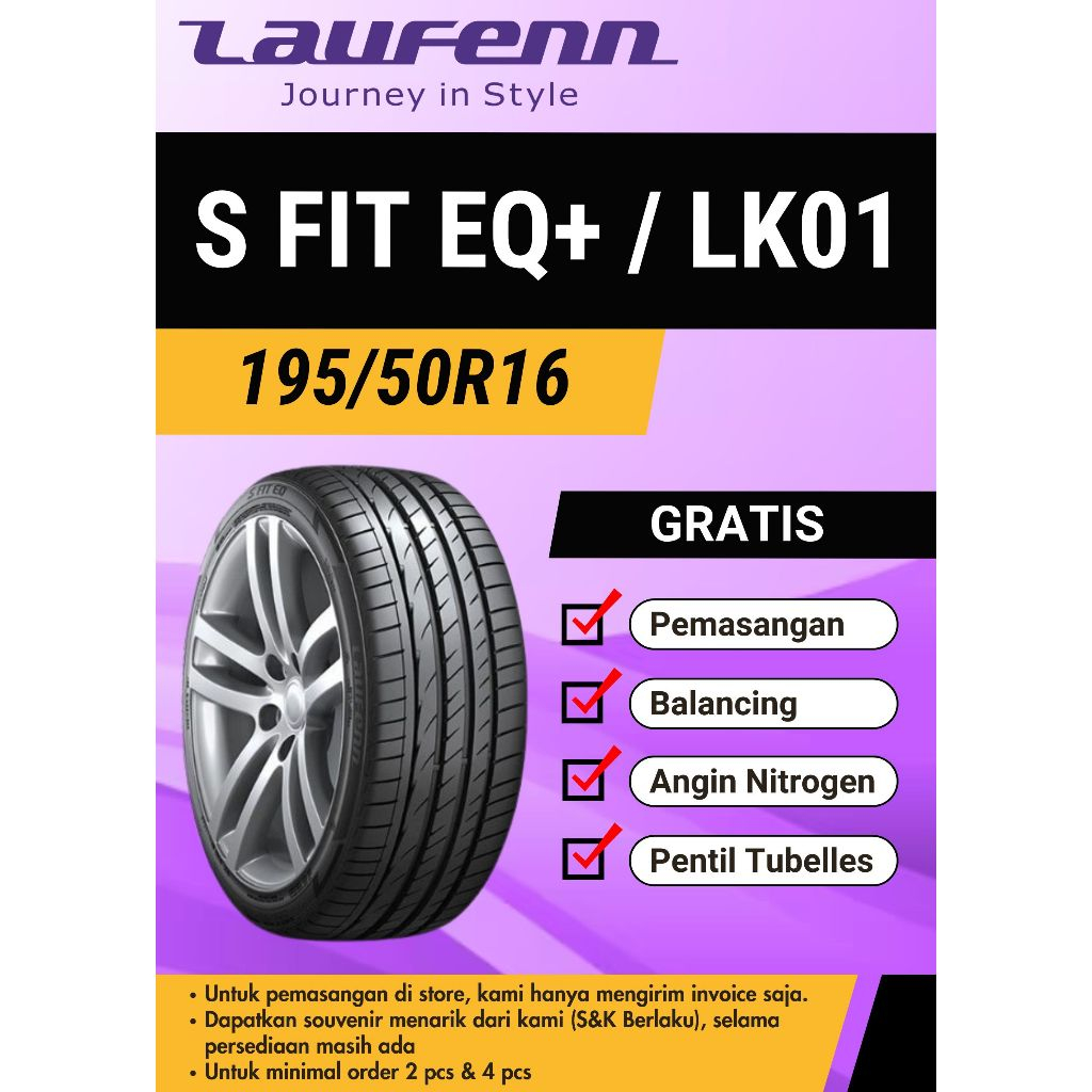 Ban mobil Laufenn 195/50R16 S FIT EQ+ TUBELLES, 195 50 16, 195-50-16, 195/50-16