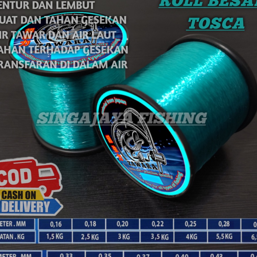 FG2 senar pancing ZAWARA kecil kuat anti keriting panjang 18meter warna TOSCA bahan nilon olahan