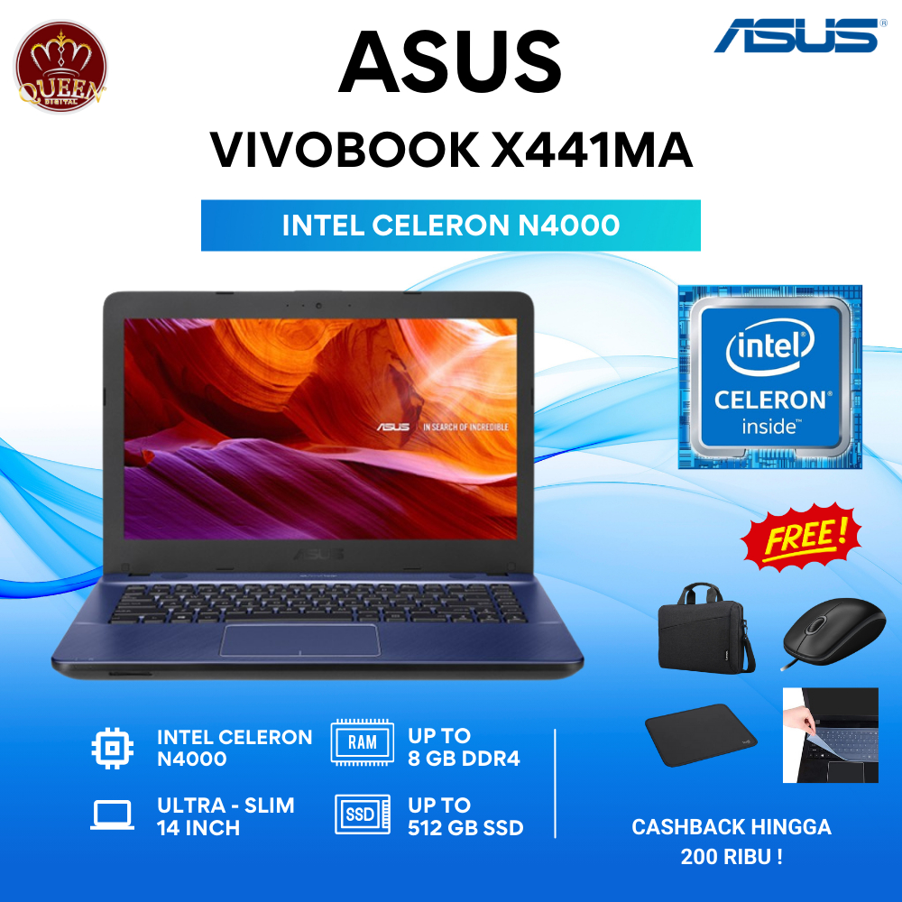 ASUS VIVOBOOK X441MA | INTEL CELERON N4000 | RAM 8GB | SSD 512GB | 14 INCH