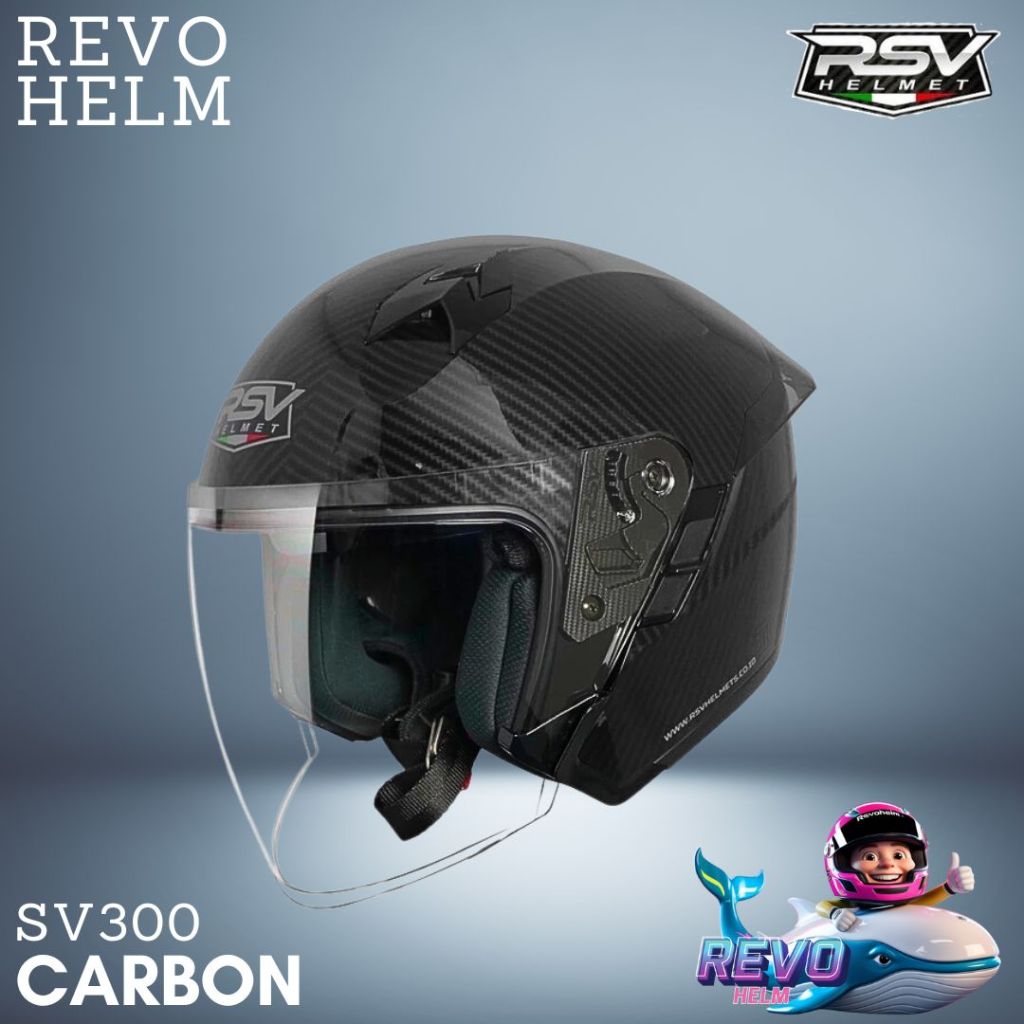 HELM RSV SV300 MOTIF CARBON ORIGINAL, RSV HELMET OFFICIAL, HELM HALF FACE PRIA WANITA BUDGET PELAJAR