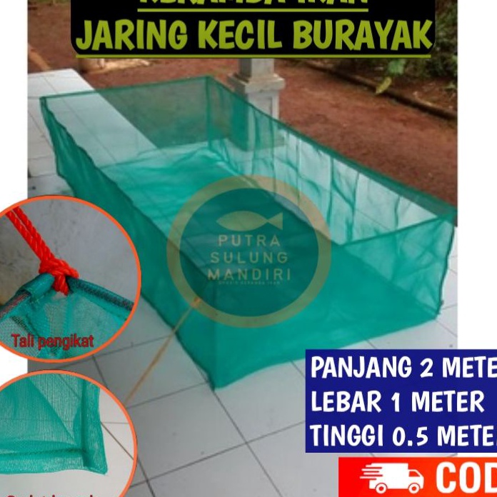 Wow K215 Keramba hapa 2m x 1m x 5m ikan burayak larva anak kain kasa hijau siap pakai tali tambang