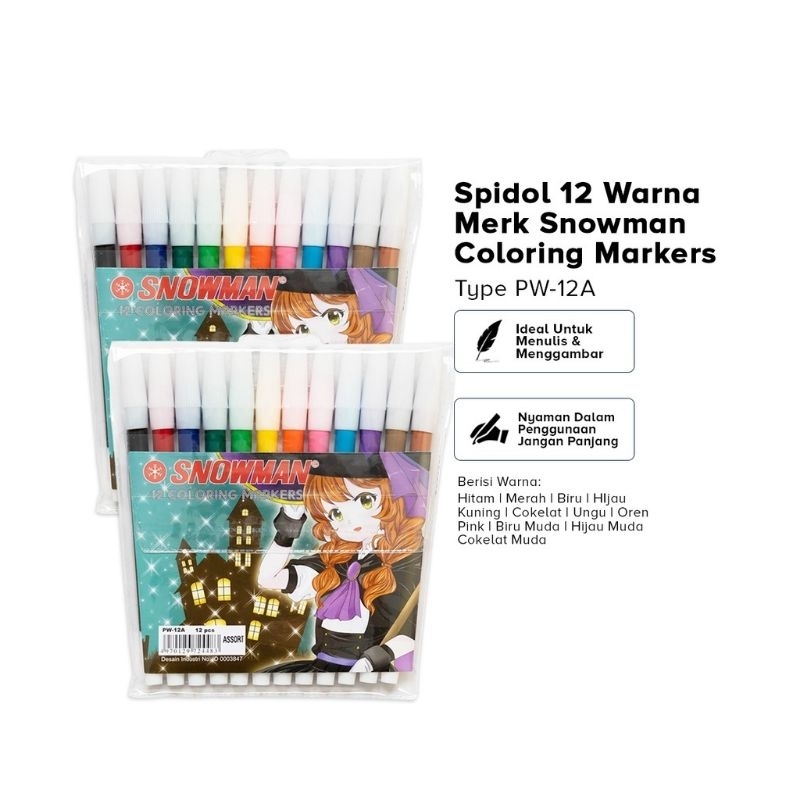 

spidol 12 warna snowman 100% original Asli