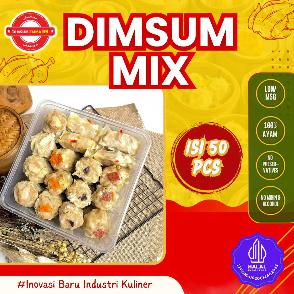 

Dimsum Ayam Frozen Topping MIX isi 50 pcs & HALAL, FREE Saus Merah & Lada Hitam