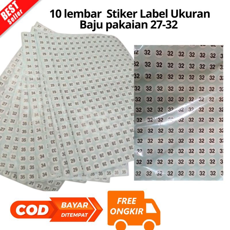 

[JK] BAYAR DI TEMPAT 10 lembar Tempelan Stiker Label Ukuran Baju Size Sticker pakaian 27-32