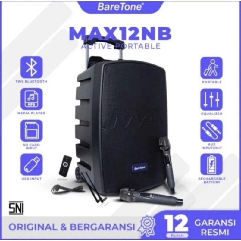 Speaker Portable Wireless Baretone MAX 12 NB Original 12 inch MAX12NB BARETONE