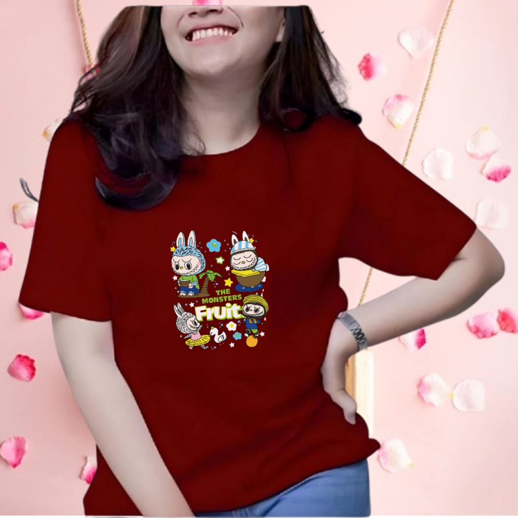 Baju Kaos Labubu The Monster Fruit Fashion Kaos Wanita Korean Style Lengan Pendek Atasan Wanita Labu