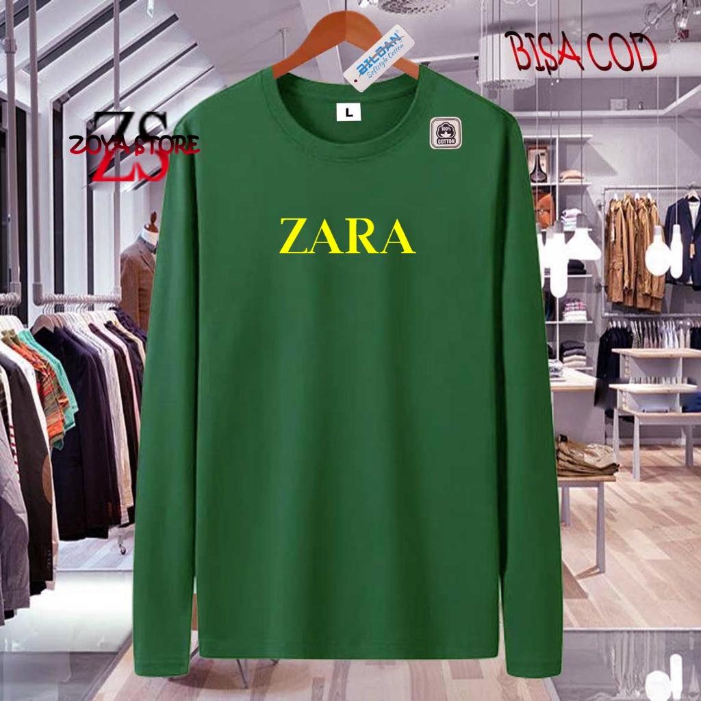 COD  Baju Kaos Distro Zara Text Kuning Premium Quality Kaos Cotton Combed 30s Lengan Panjang T-Shrit