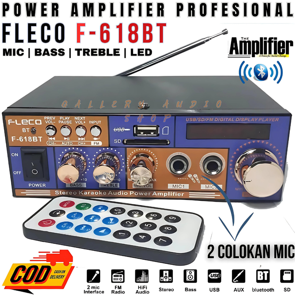 Power Amplifier Bluetooth Fleco F-618BT | Amplifier Bluetooth USB FM SD FLECO F-618BT Bluetooth Ster