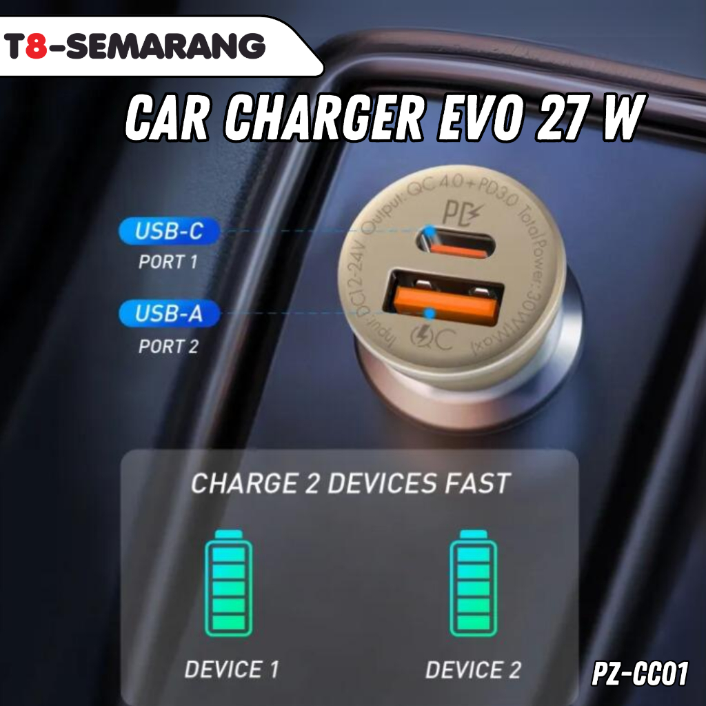 Evo Car Charger PZ-CC01 QC 3.0 Quick Super Fast Charging FREE KABEL USB
