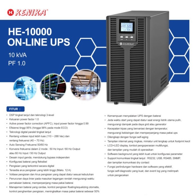 Kenika UPS Online HE-10000 (10KVA/10000VA True Online - Pure Sine Wave)