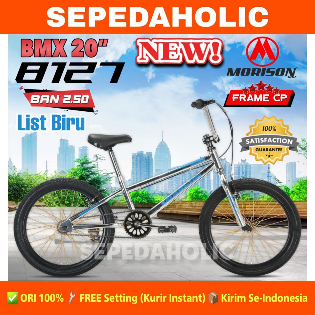Sepeda Anak Laki BMX MORISON 8127 Frame Chrome CP Ukuran 20 Inch Usia 8-12 Tahun
